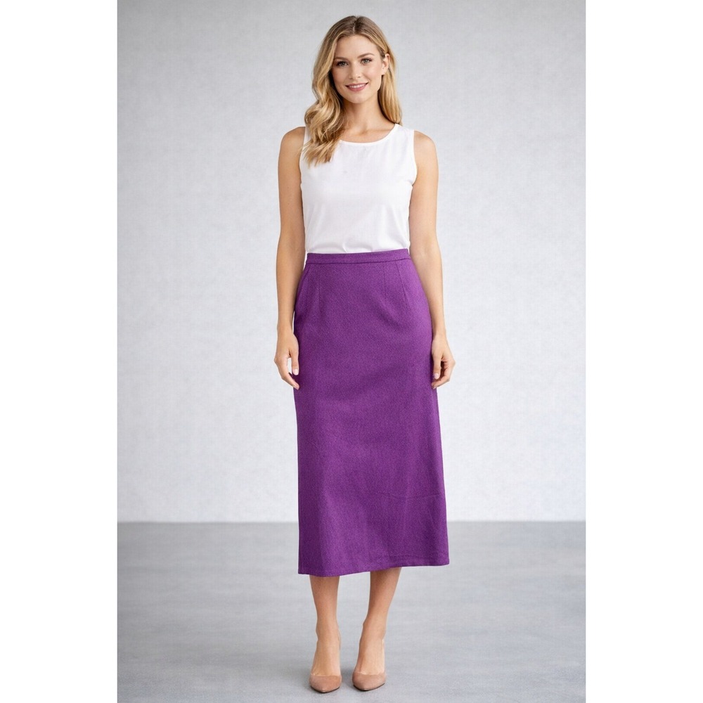 Dress Mill  Skirt Womens Size‎ L Linen Spring Purple Zip Back Slit Lined Classic